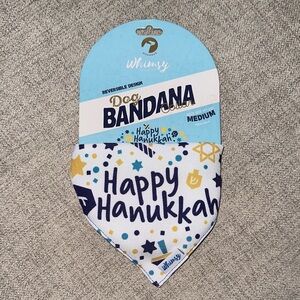 Whimsy Happy Hanukkah Dog Bandana Collar - Blue and Gold